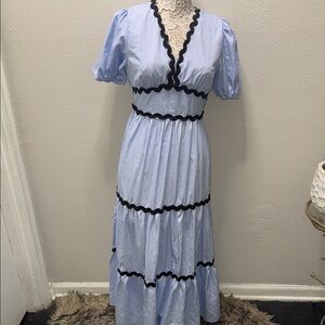 Truly 4 You Light Blue Maxi Dress with Black Trim